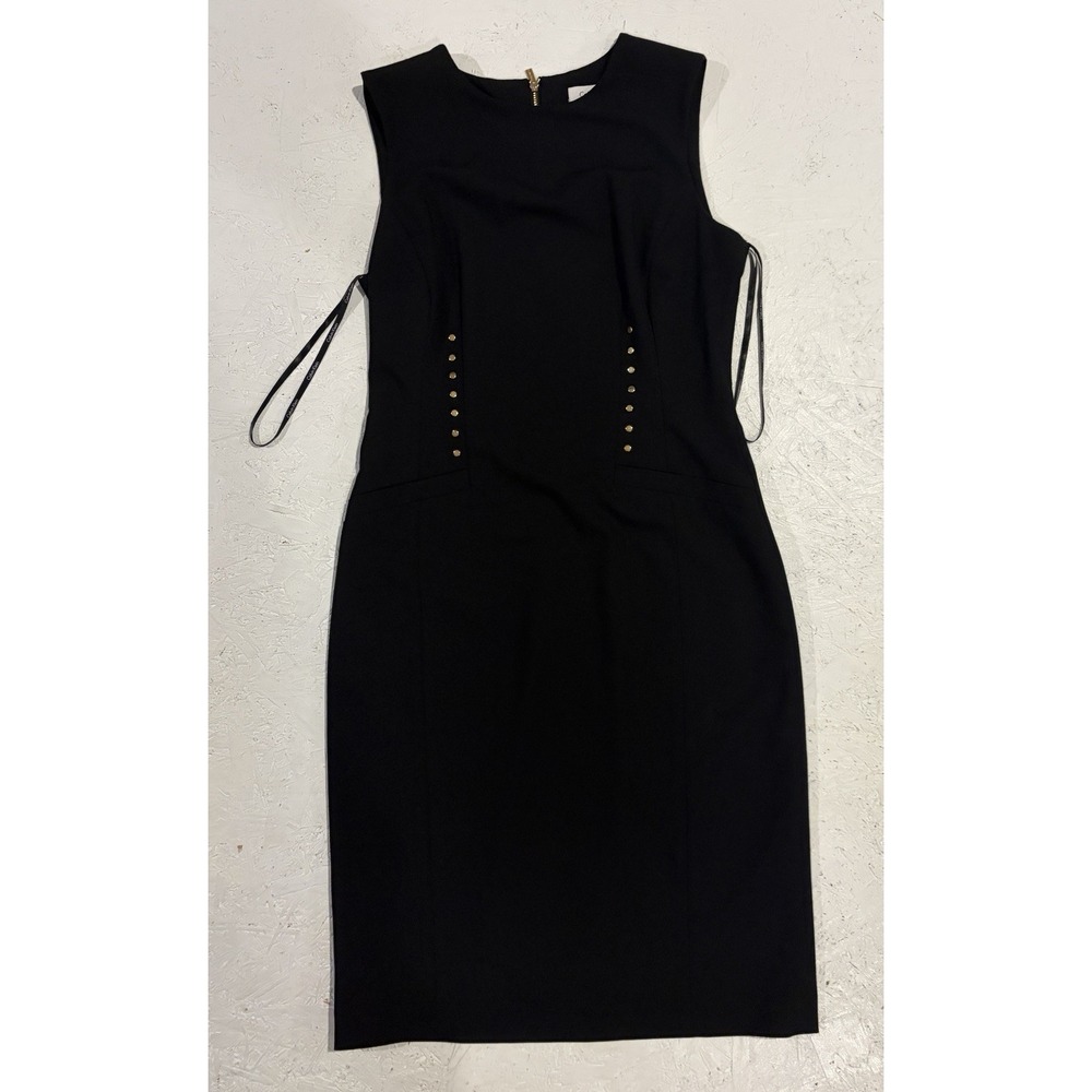 Calvin Klein Black Dress With Gold Butttons Zipper Size 4 Sleeveless Knee Length